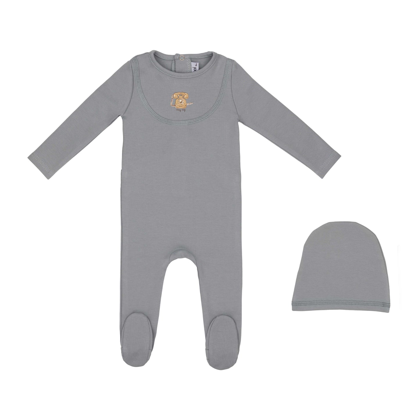 Antique Phone Footie and Hat -Stone Blue