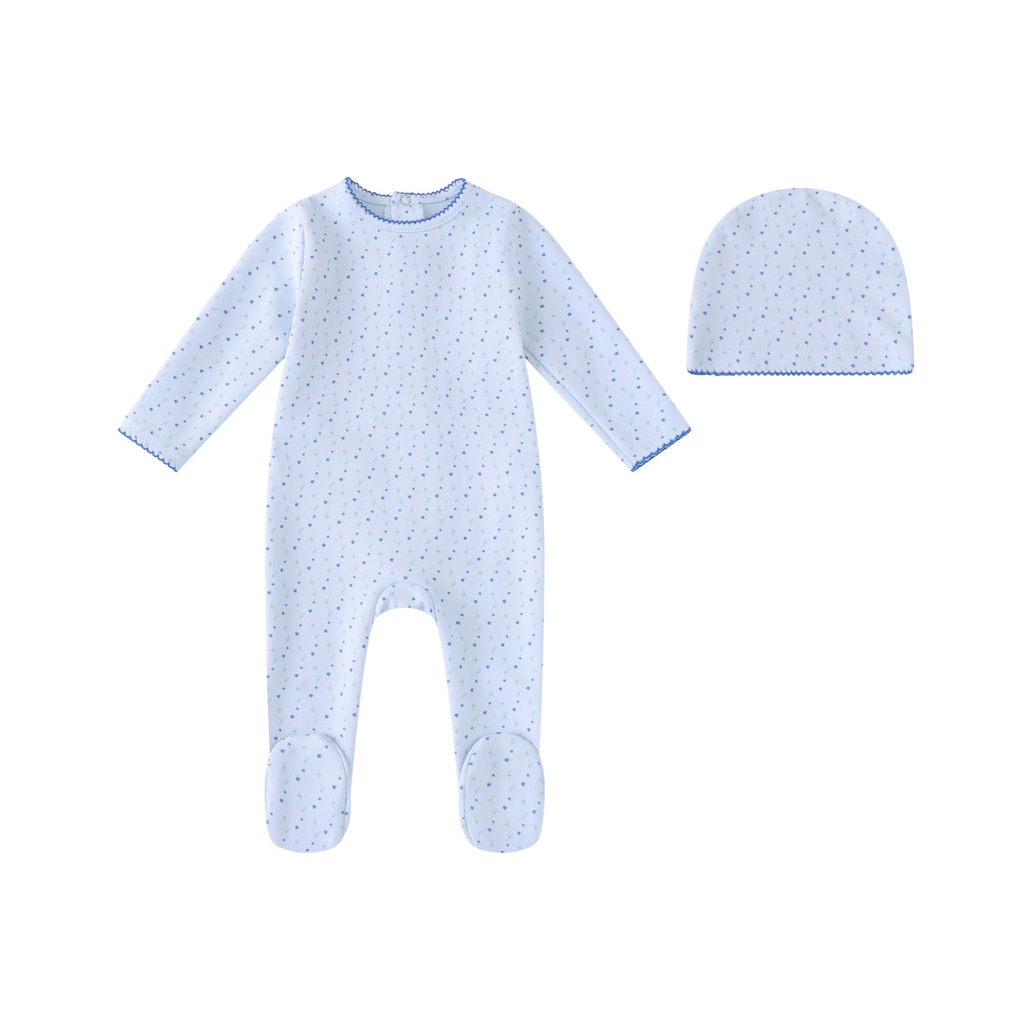 Blue Bright Floral Print Footie and Hat-Boys