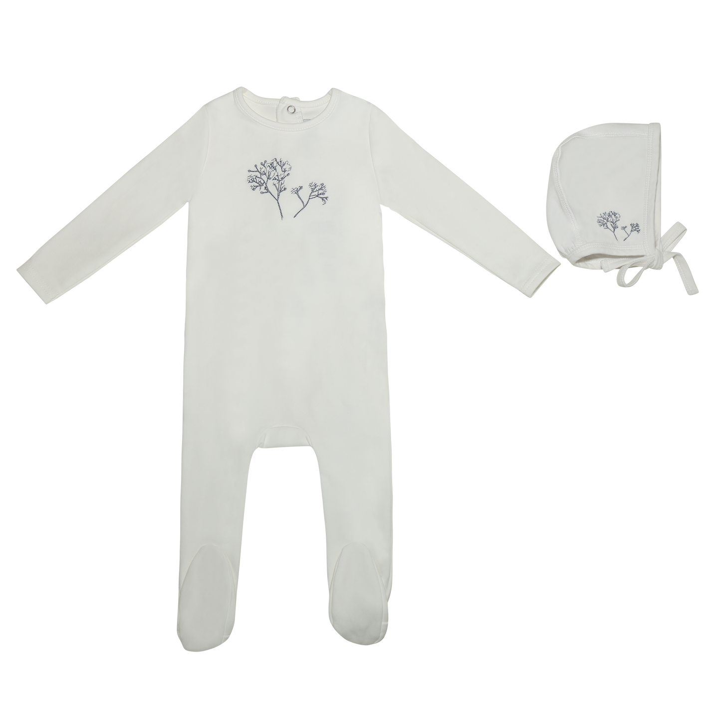 Embroidered Flower Boys Footie and Hat