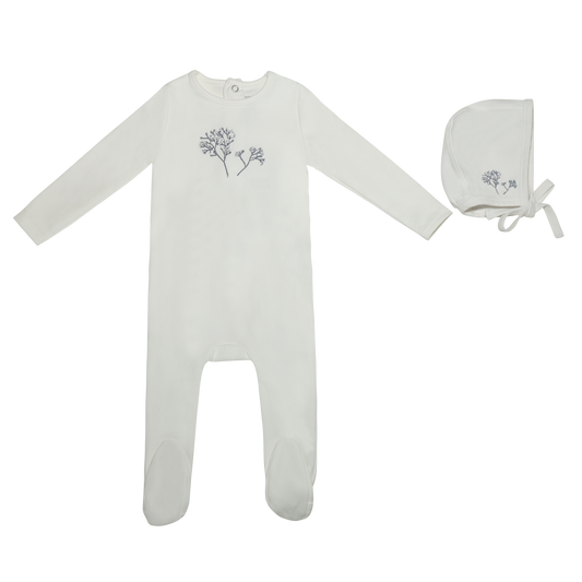 Embroidered Flower Boys Footie and Hat