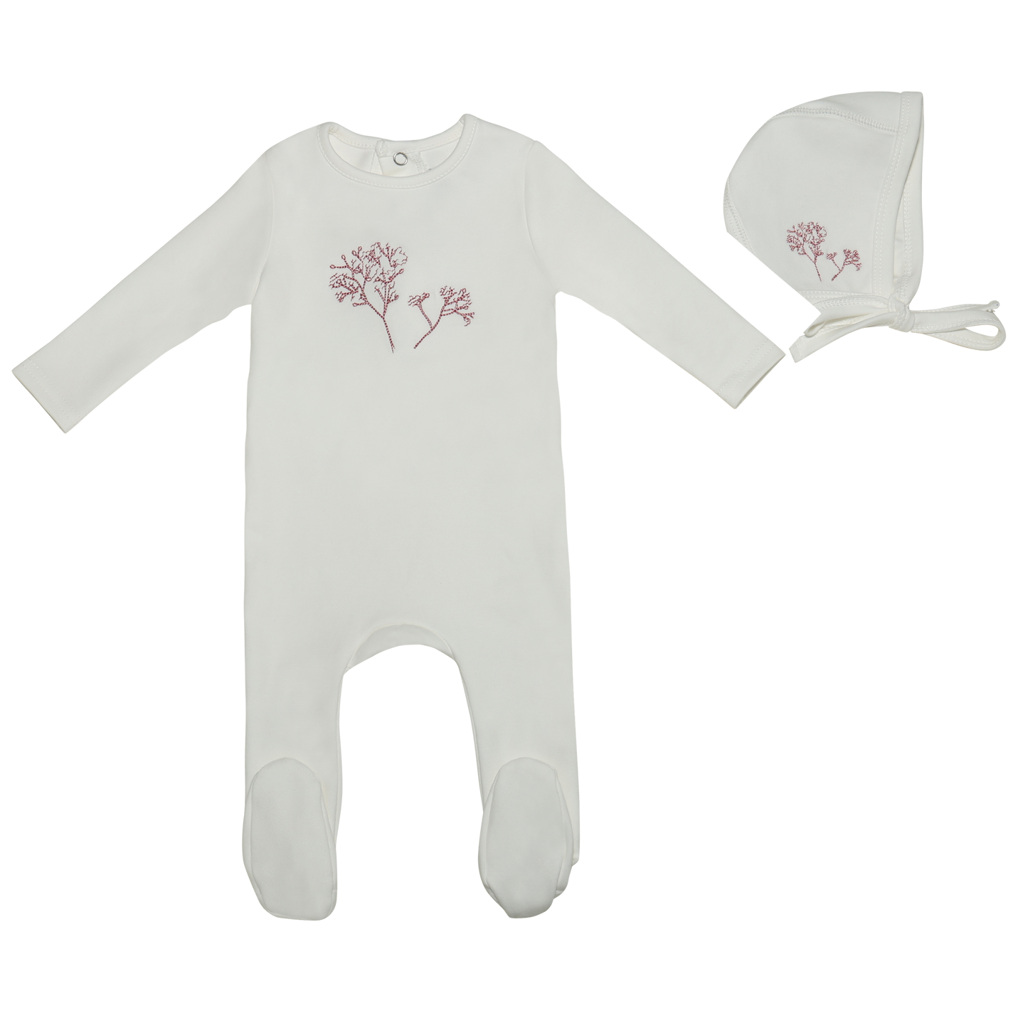 Embroidered Flower Girls Footie and Hat
