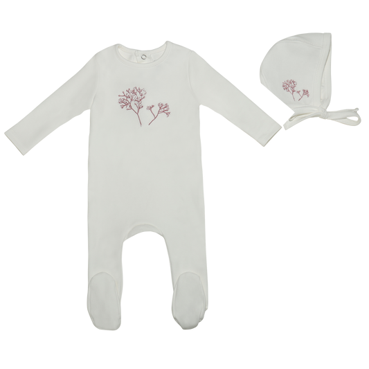 Embroidered Flower Girls Footie and Hat