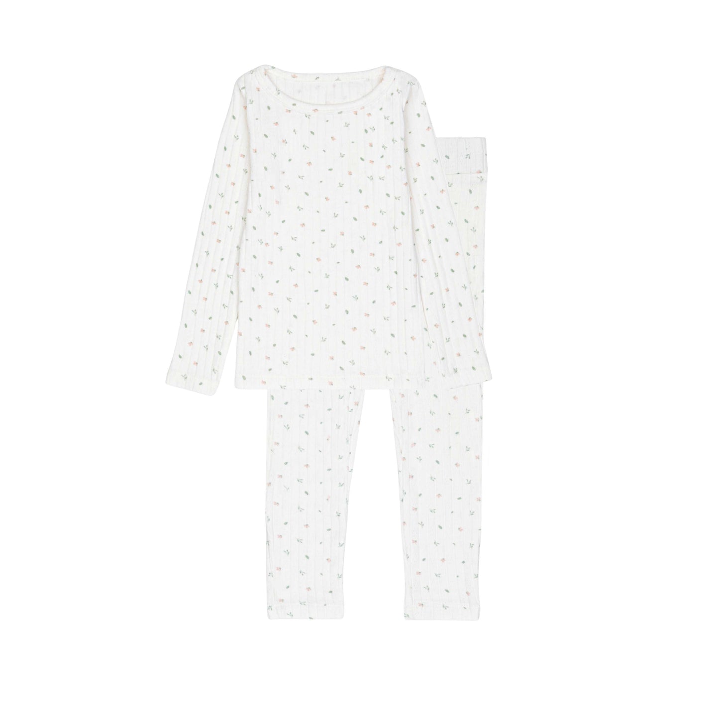 Ivory Petal Pointelle Floral Two Piece-Girls