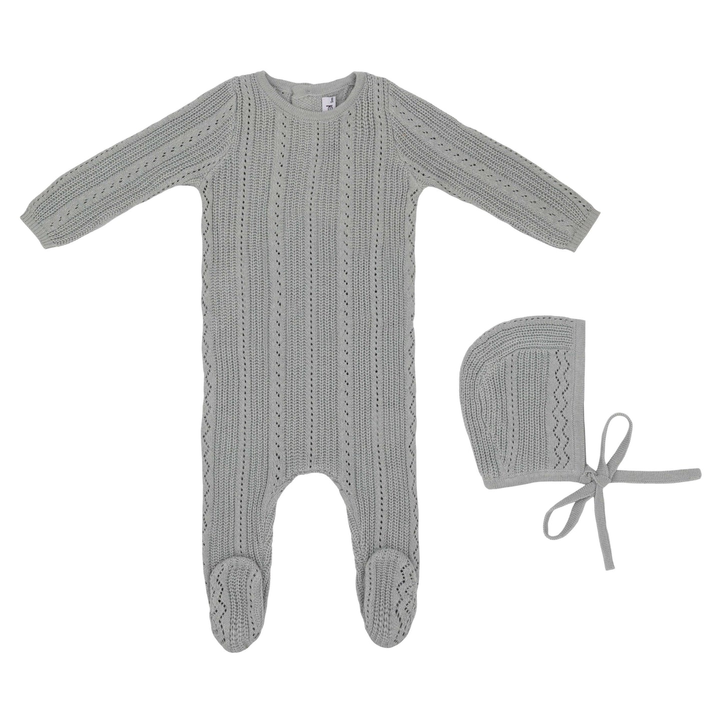 Pointelle Knit Footie and Hat-Blue