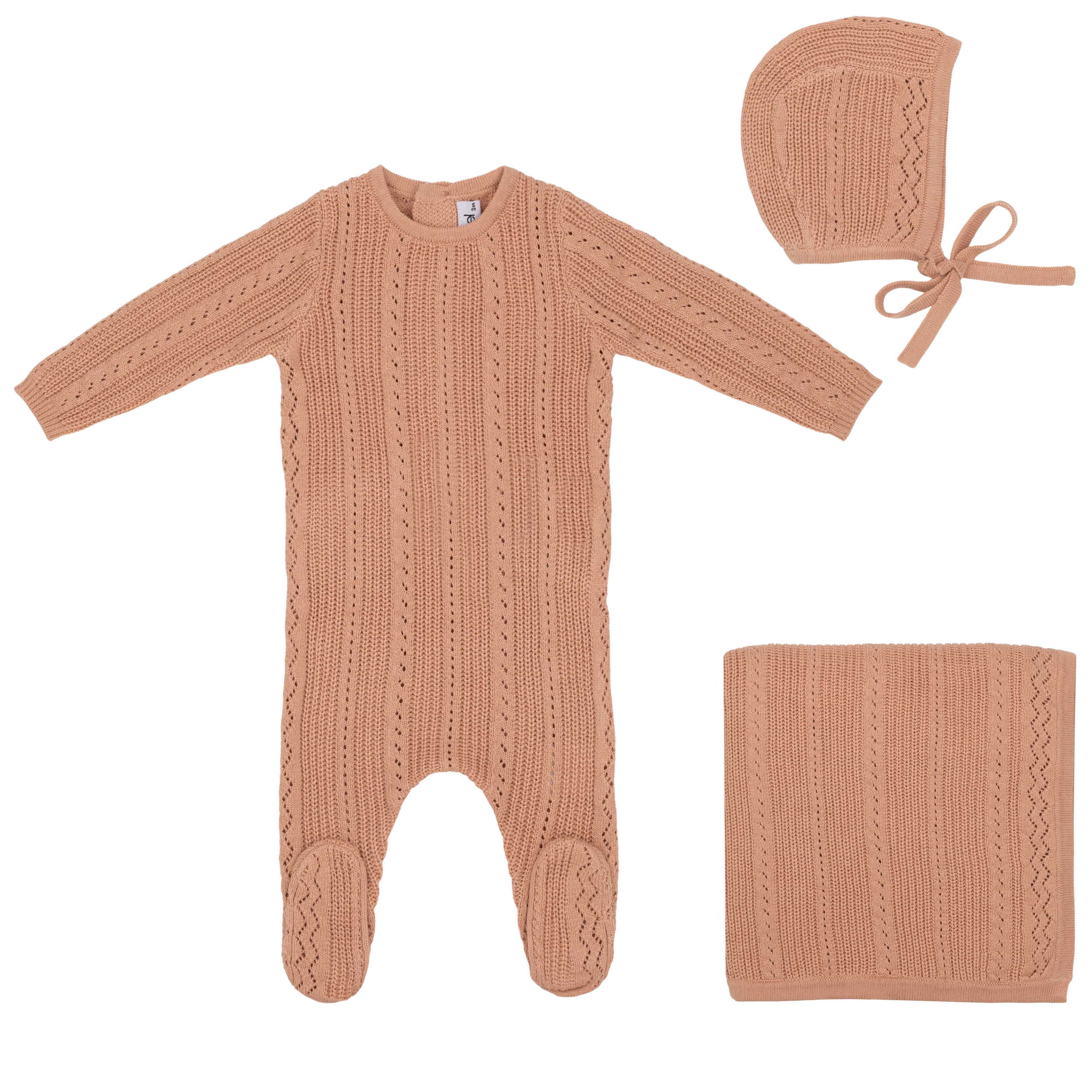 Pointelle Rib Wrap Onesie and Hat main image 0