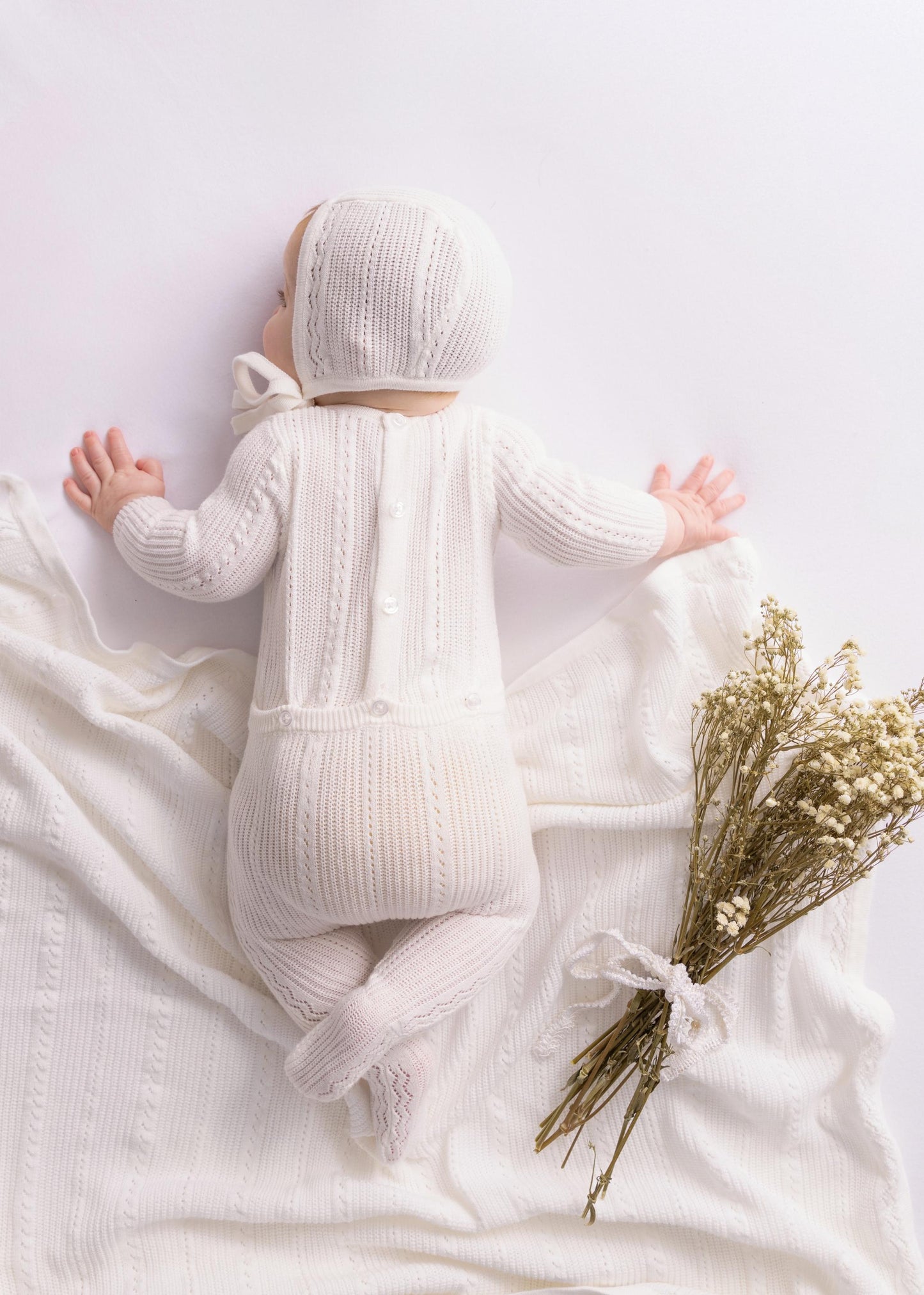 Pointelle Knit Footie and Hat-Ivory