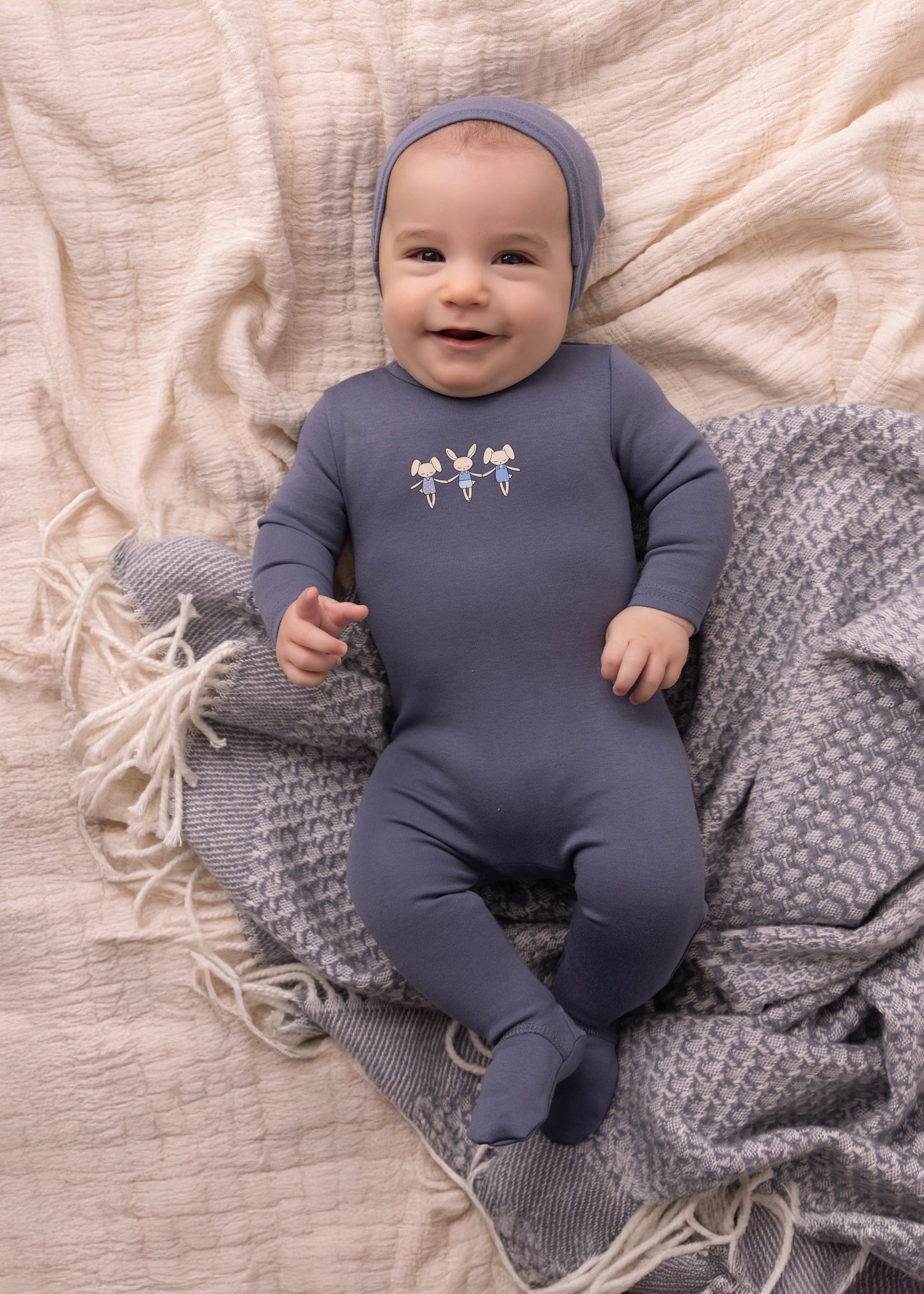 Mini Dancing Bunnies Footie - Denim Blue