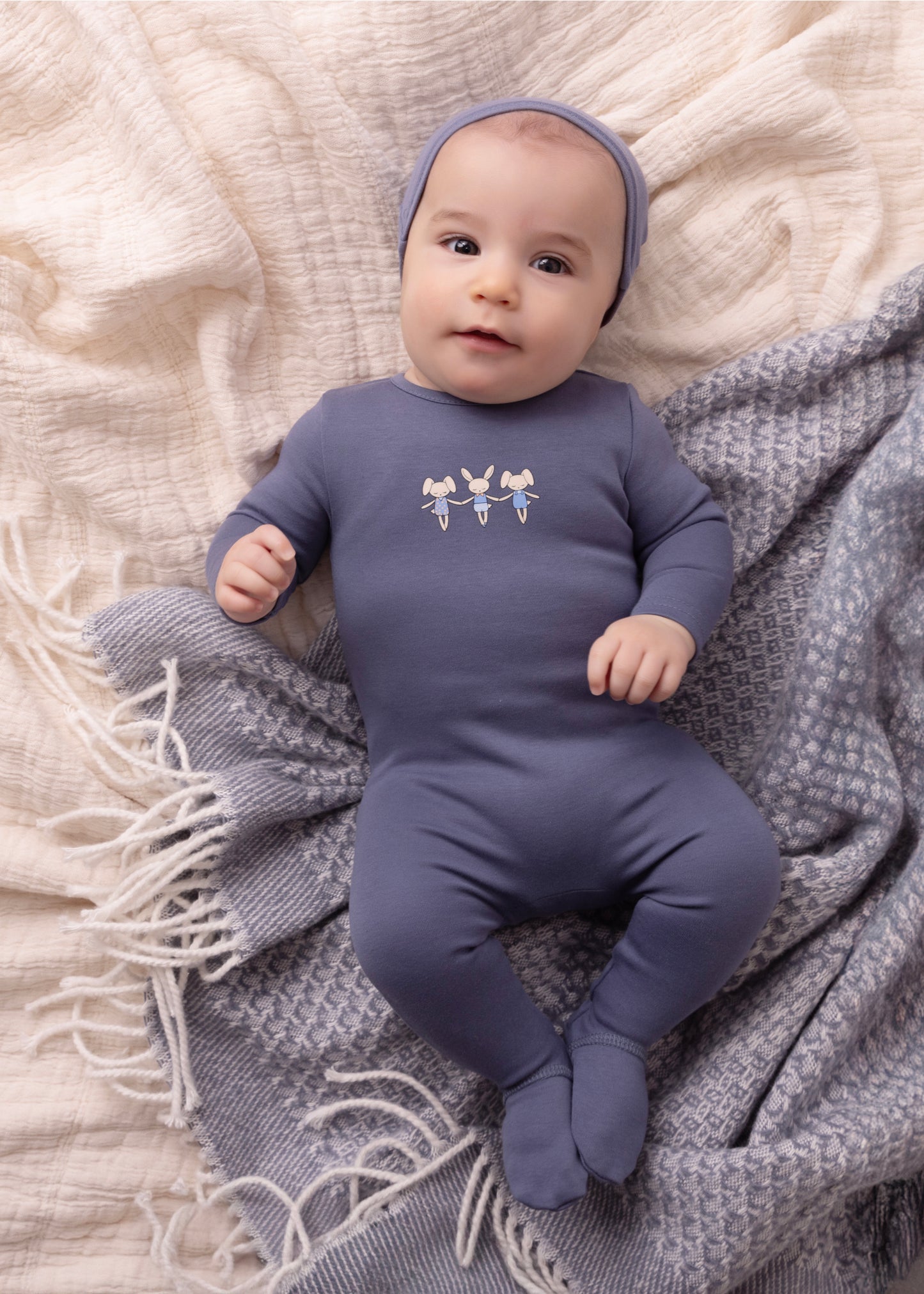 Mini Dancing Bunnies Footie - Denim Blue