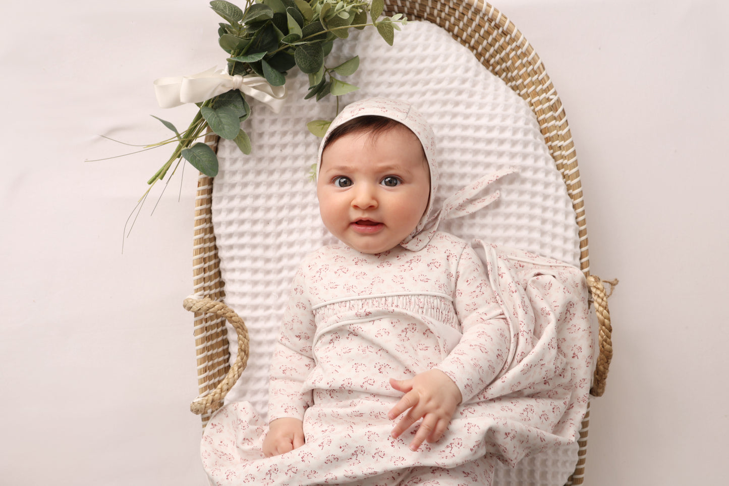 Smocked Floral Footie - Pink