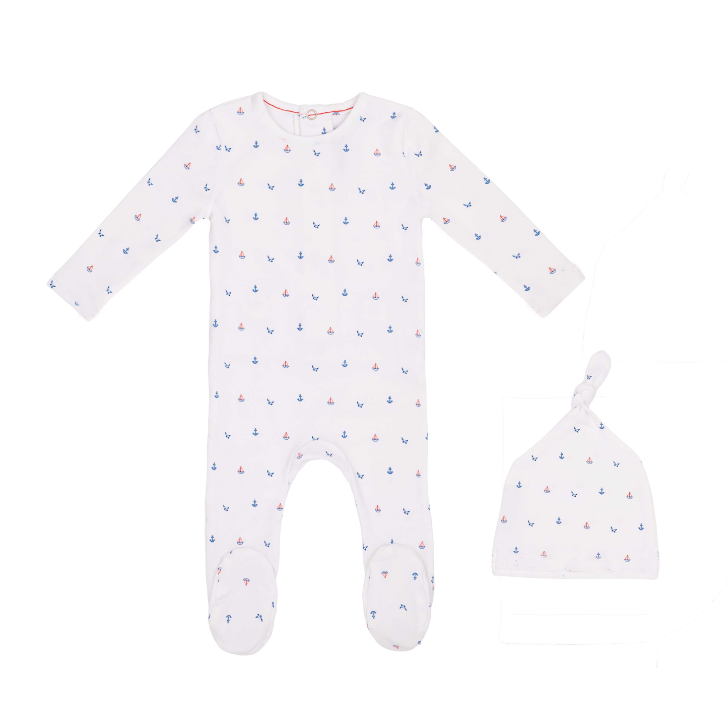 White Nautical Print Footie and Hat-Boys