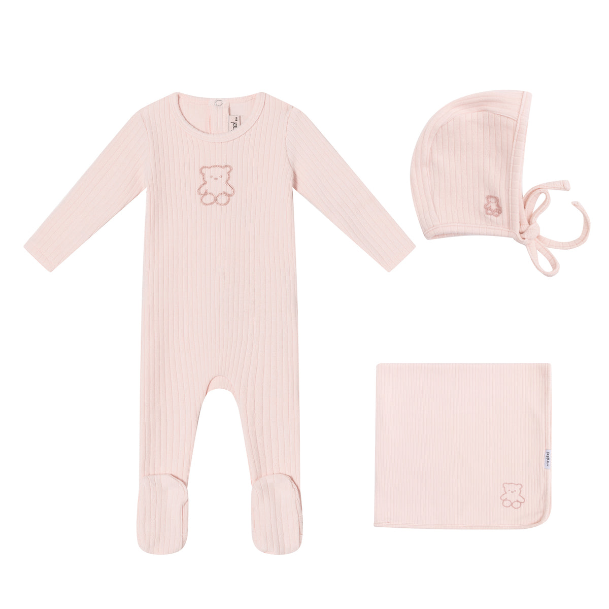 Pink Pointelle Bear Set - Girls