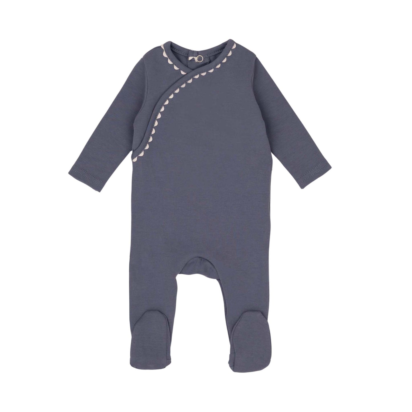 Classic Ric Rac Footie-White on Blue