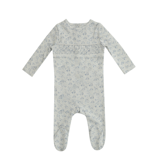 Smocked Floral Footie - Blue