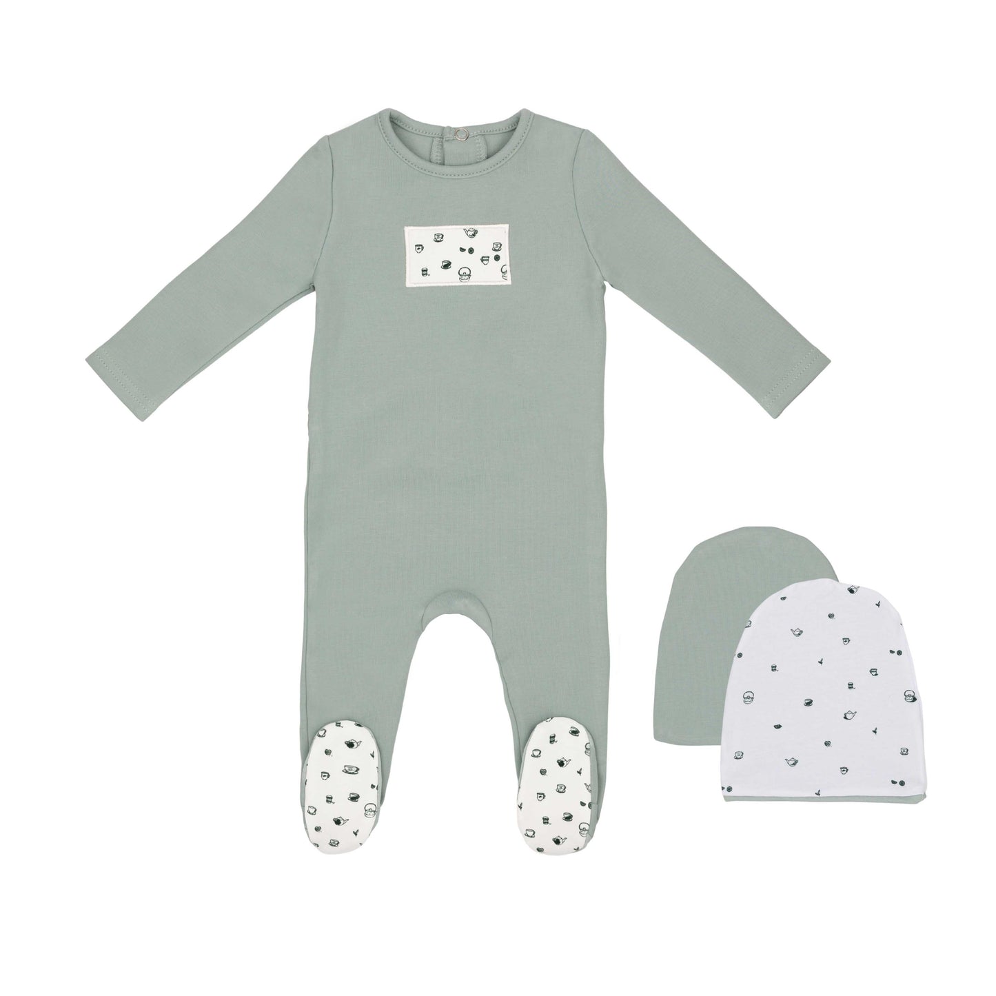 Boys Tea Print Footie and Hat