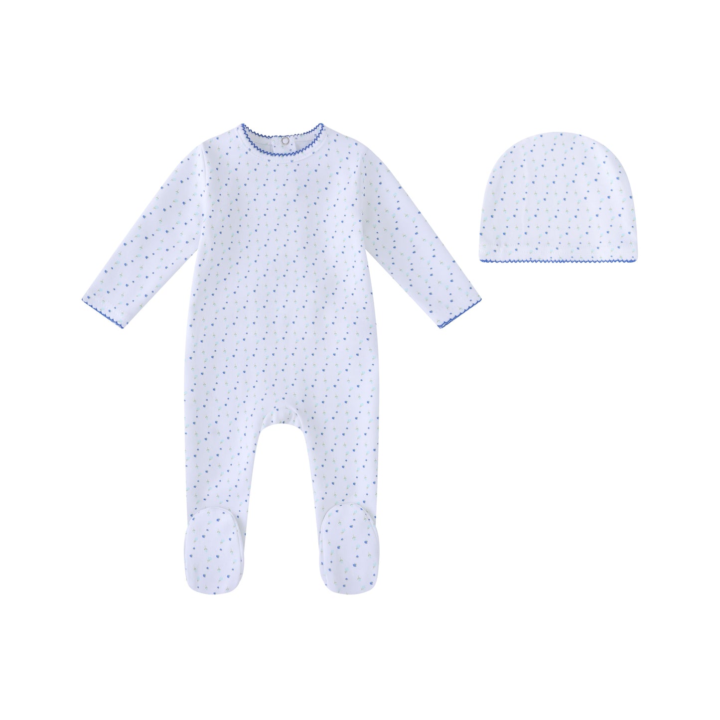 White Bright Floral Print Footie and Hat-Boys