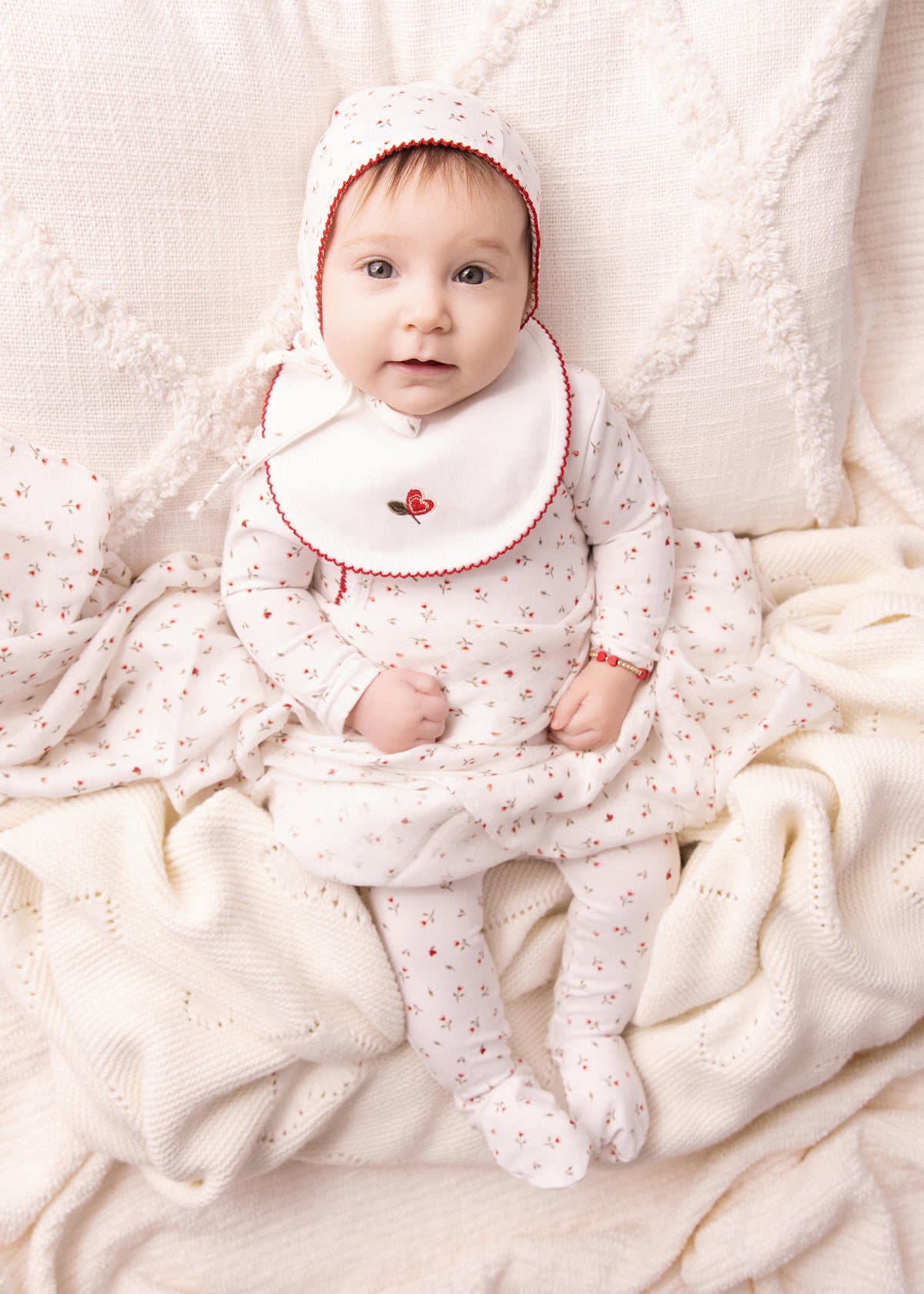 Cream Heart Printed Kimono Set - Girls