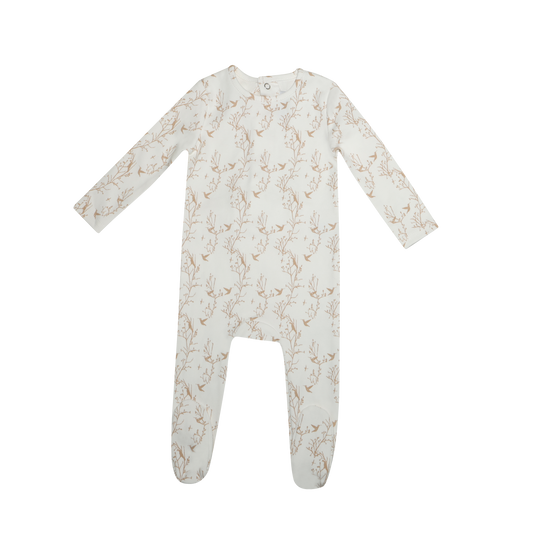 Printed Bird Footie - Biege