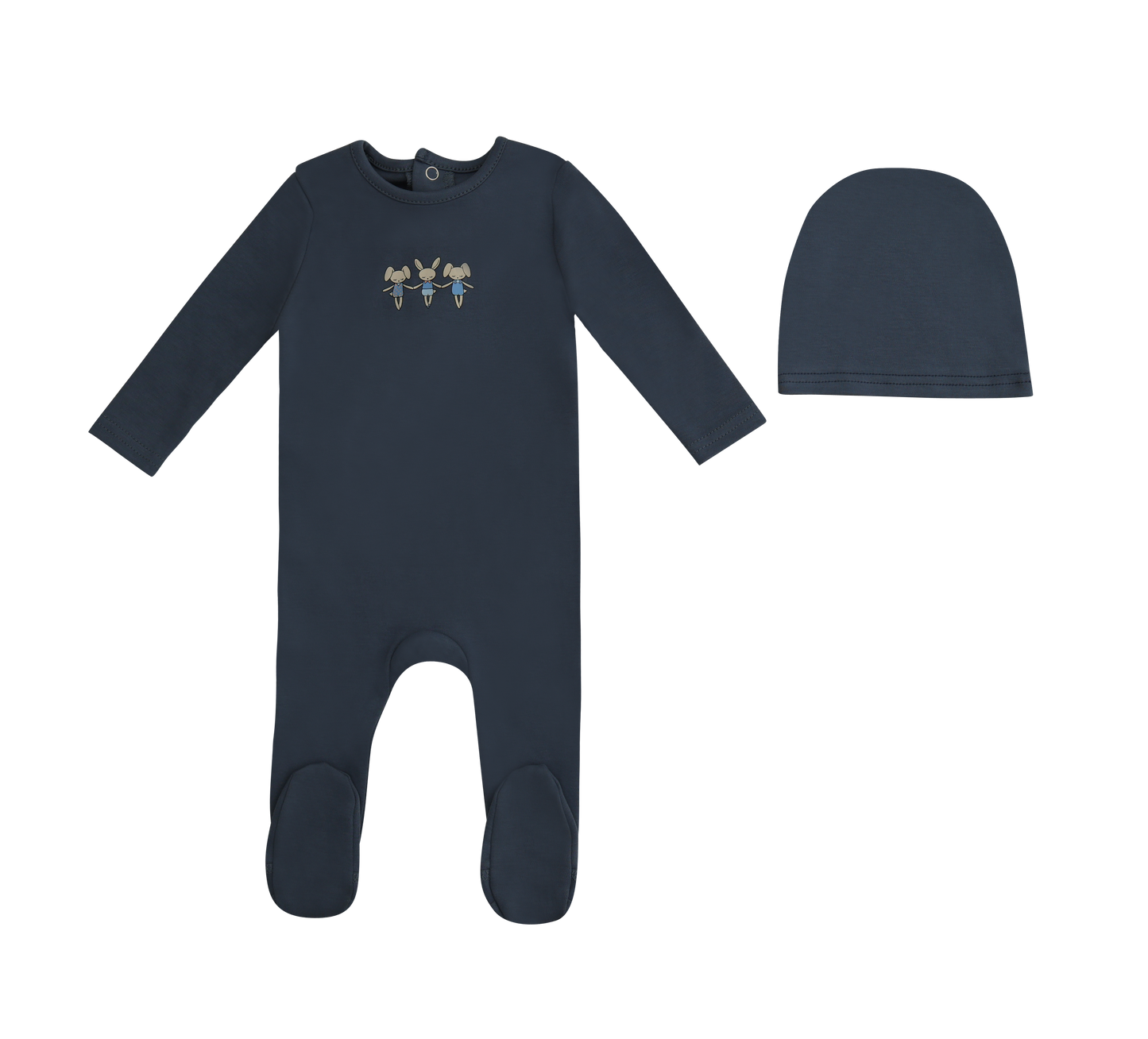 Mini Dancing Bunnies Footie and Hat - Denim Blue