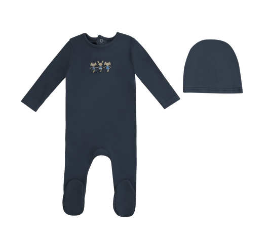 Mini Dancing Bunnies Footie and Hat - Denim Blue