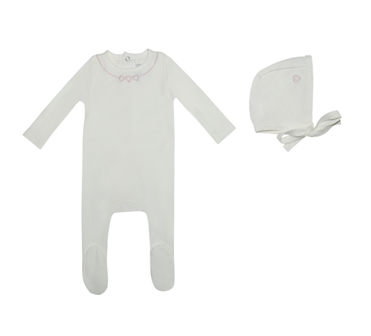 Mini Embroidered Heart Footie and Hat