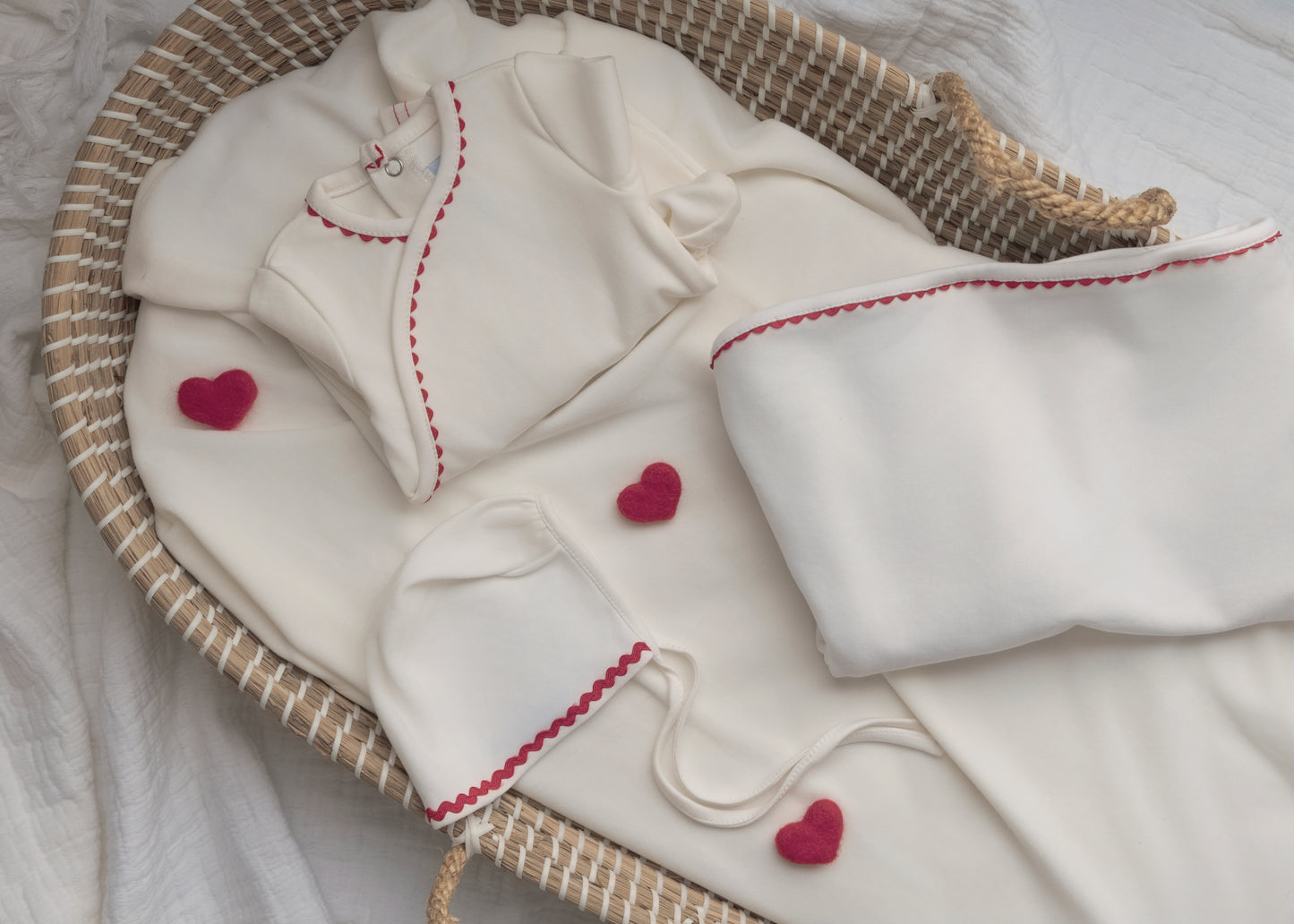 Classic Ric Rac Footie and Hat-Red on White