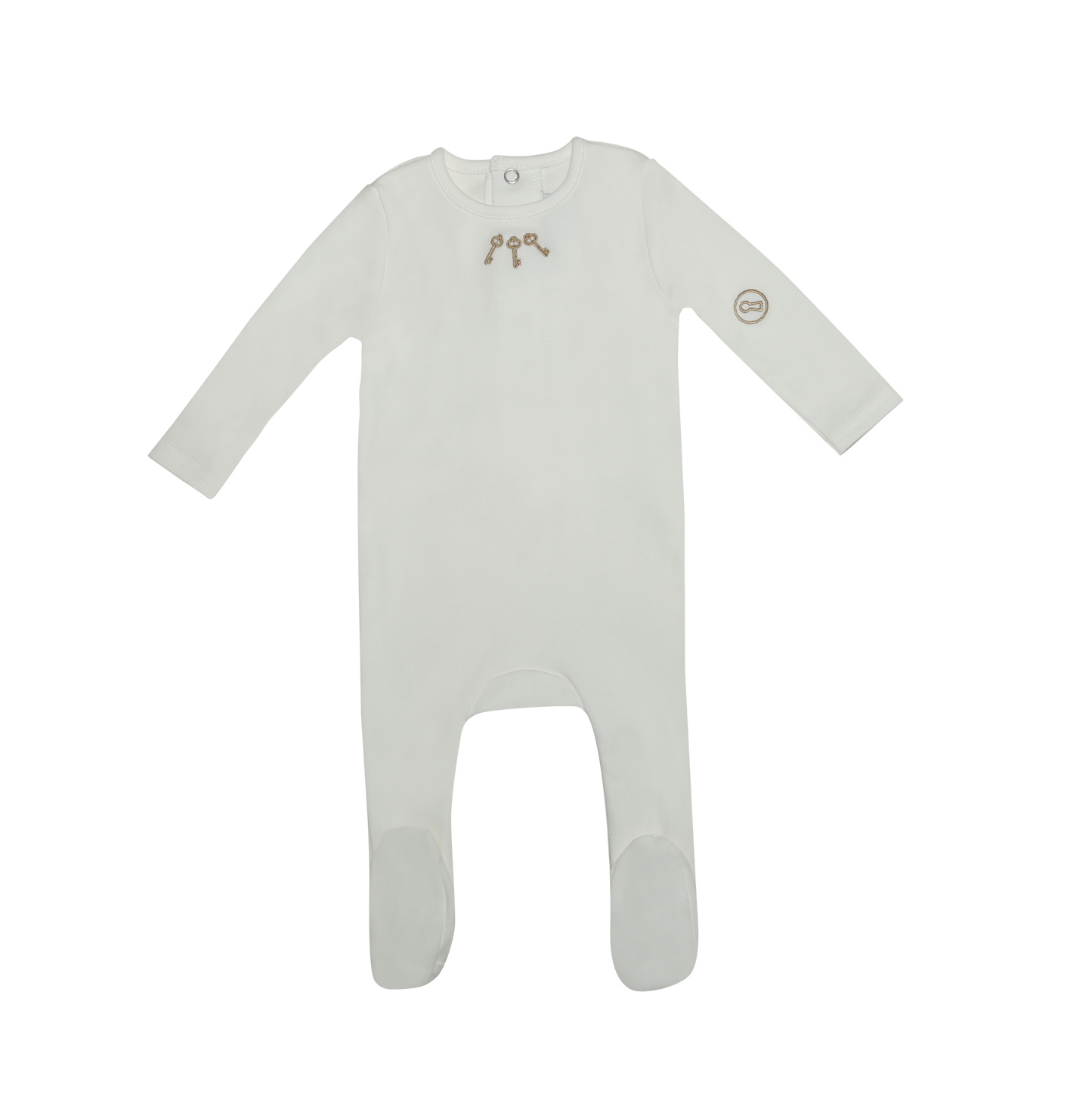 Mini Embroidered Keys Footie - White
