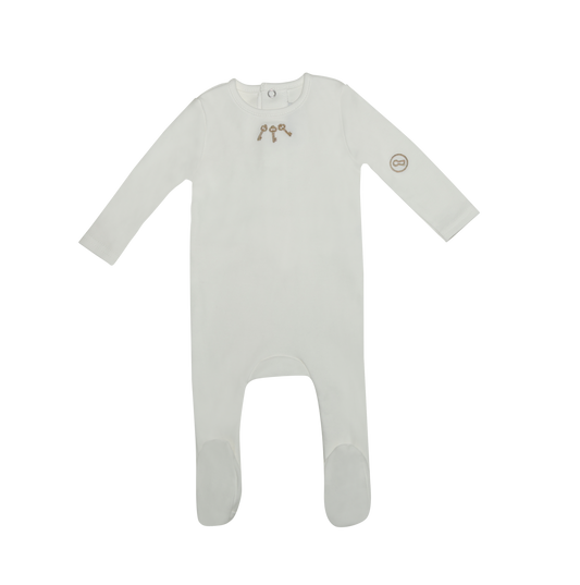 Mini Embroidered Keys Footie - White