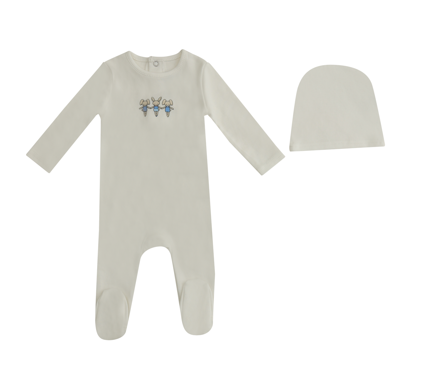 Mini Dancing Bunnies Footie and Hat - White