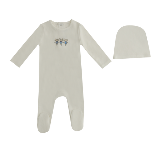 Mini Dancing Bunnies Footie and Hat - White