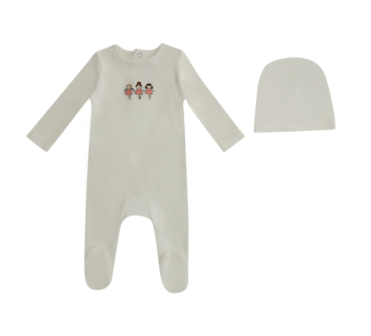 Mini Dancing Dolls Footie and Hat - White