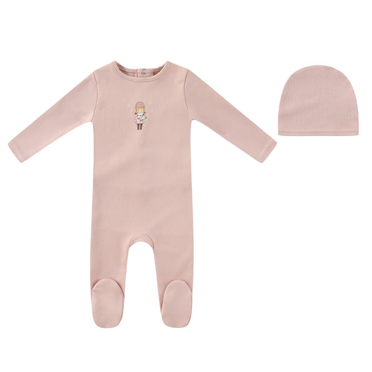 Pink Vintage Skater Footie and Hat - Girls