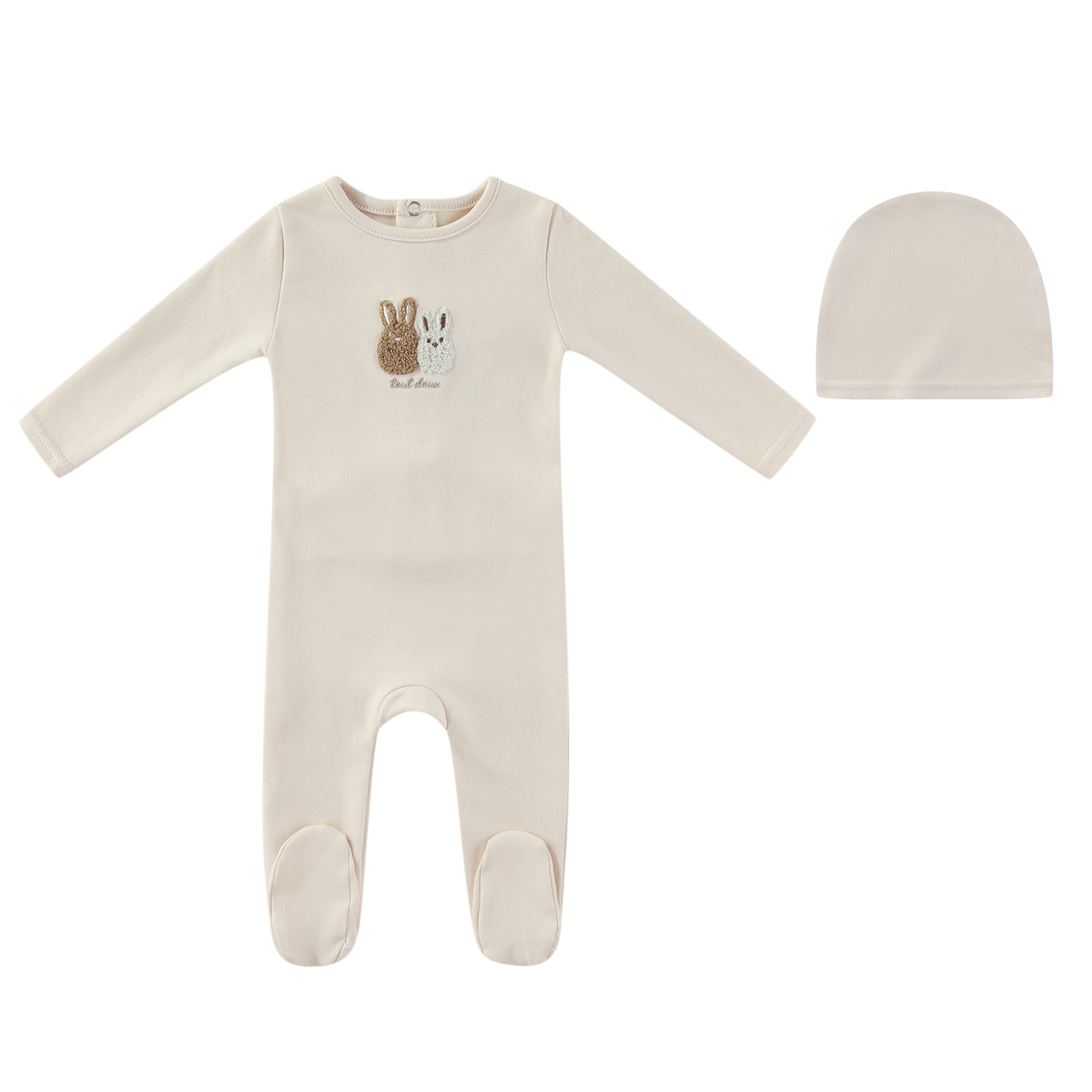 Taupe Sherpa Bunny Footie and Hat - Boys