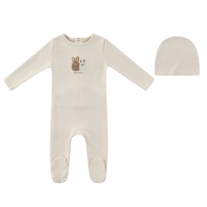 Taupe Sherpa Bunny Footie and Hat - Boys