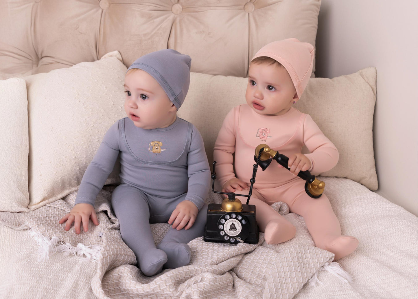 Antique Phone Footie and Hat-Pink