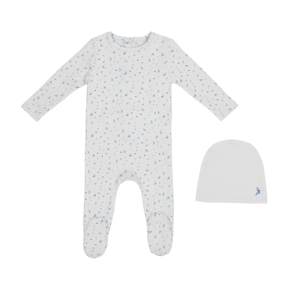 Blue Bird Over Print Footie and Hat-Boys