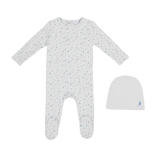 Blue Bird Over Print Footie and Hat-Boys