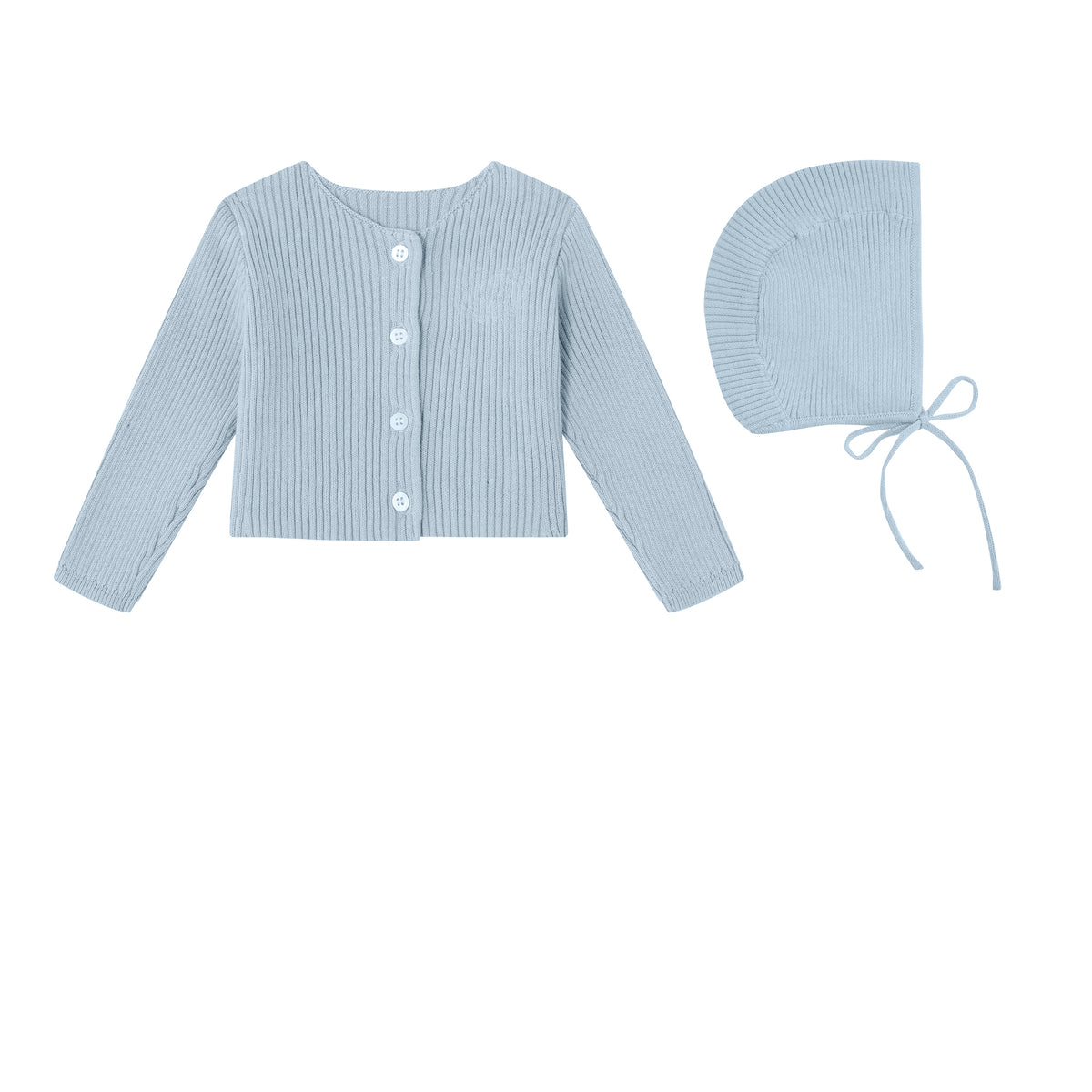 Blue Embossed Emblem knit Cardigan and Bonnet -Boys