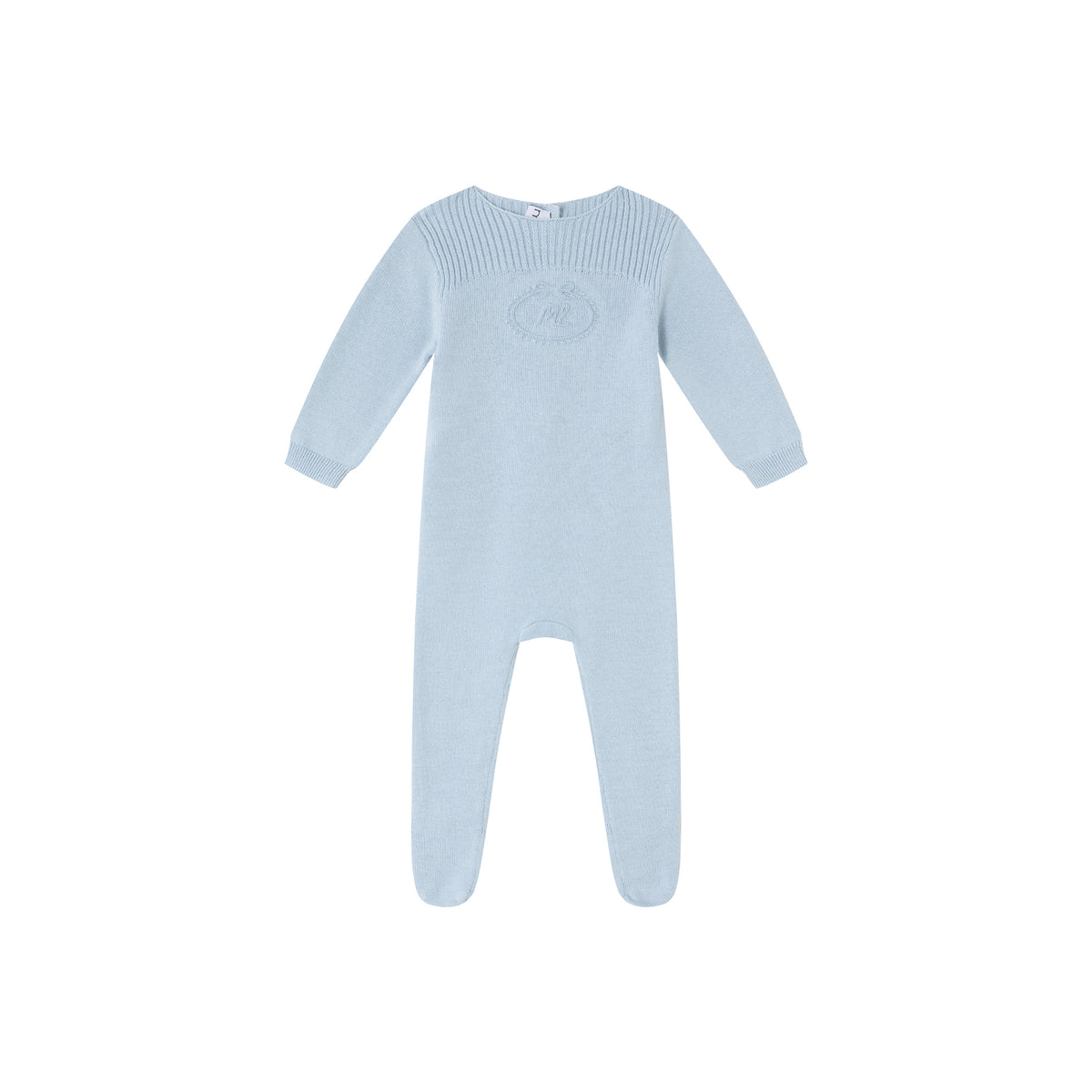 Blue Embossed Emblem knit Footie -Boys
