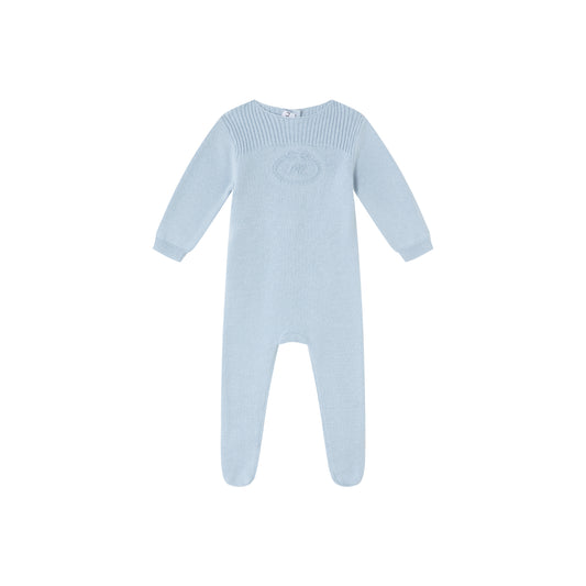 Blue Embossed Emblem knit Footie -Boys