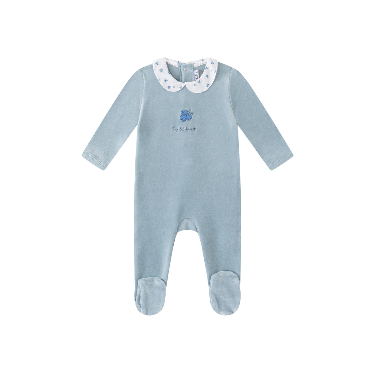 Blue Floral Collared Velour Footie - Boys