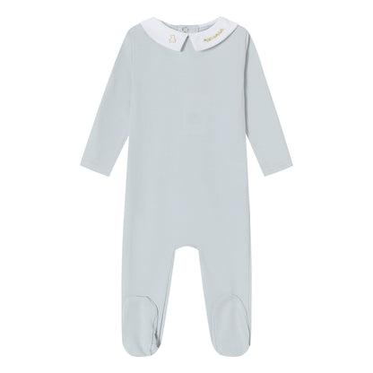 Blue Metallic Embroidered Footie - Boys