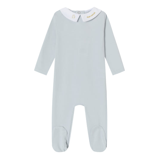 Blue Metallic Embroidered Footie - Boys