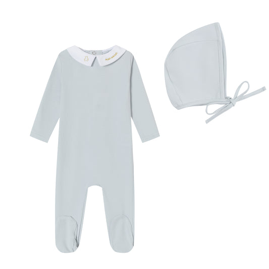 Blue Metallic Embroidered Footie and Hat - Boys