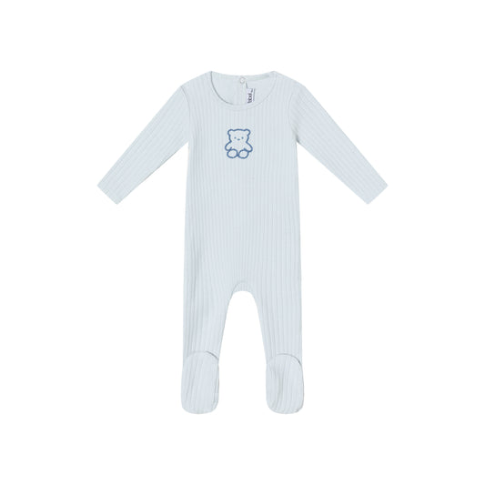Blue Pointelle Bear Footie- Boys