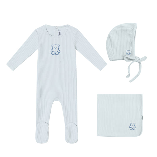 Blue Pointelle Bear Set - Boys