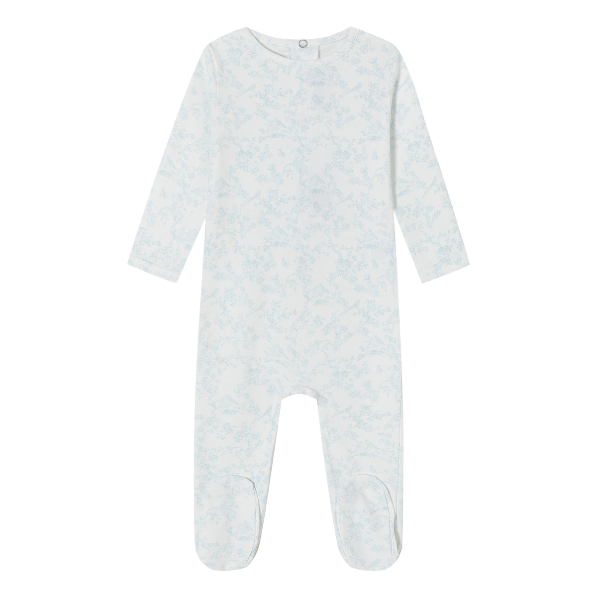 Blue Toile Bird Print Footie - Boys