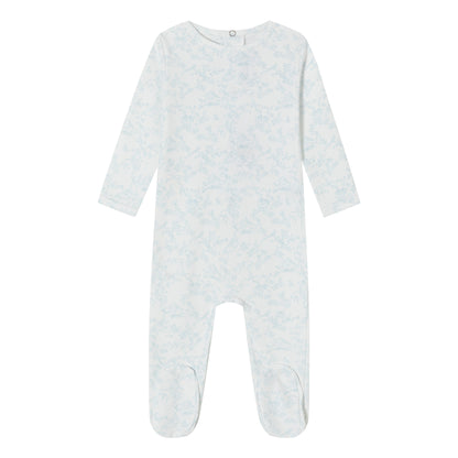 Blue Toile Bird Print Footie - Boys