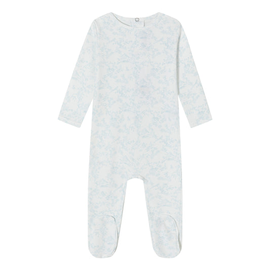 Blue Toile Bird Print Footie - Boys
