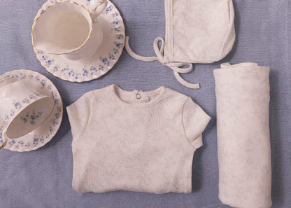Blue Bird Toile Print Footie and Bonnet - Boys