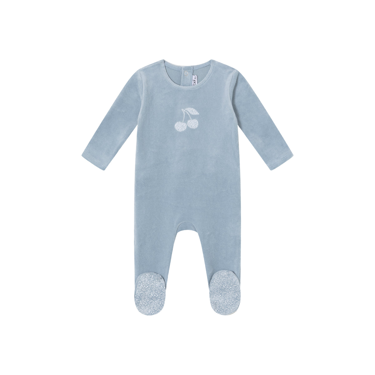 Blue Toile Printed Cherry Velour Footie - Boys